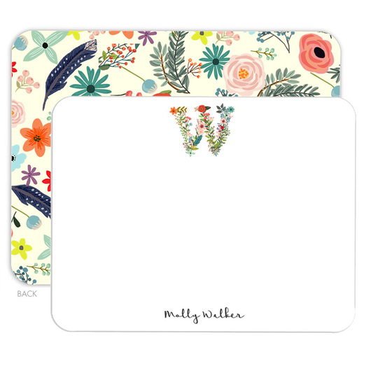 White Garden Initial Flat Note Cards